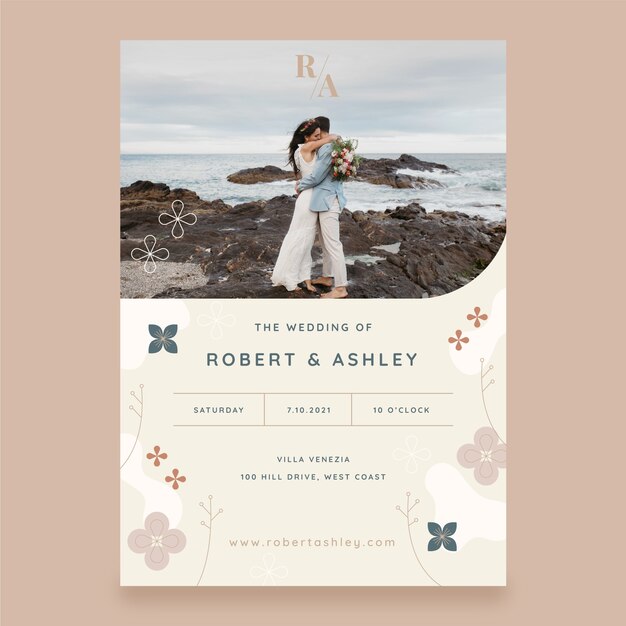 Póster minimalista de boda en diseño plano