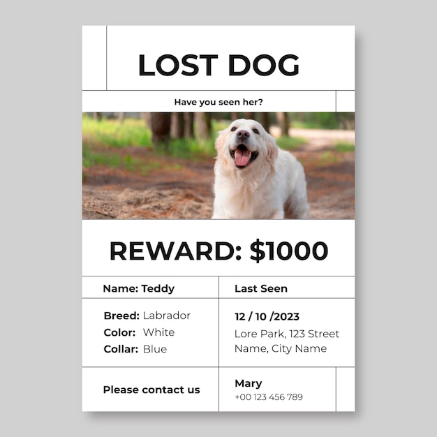 Vector gratuito póster minimalista de perro perdido.