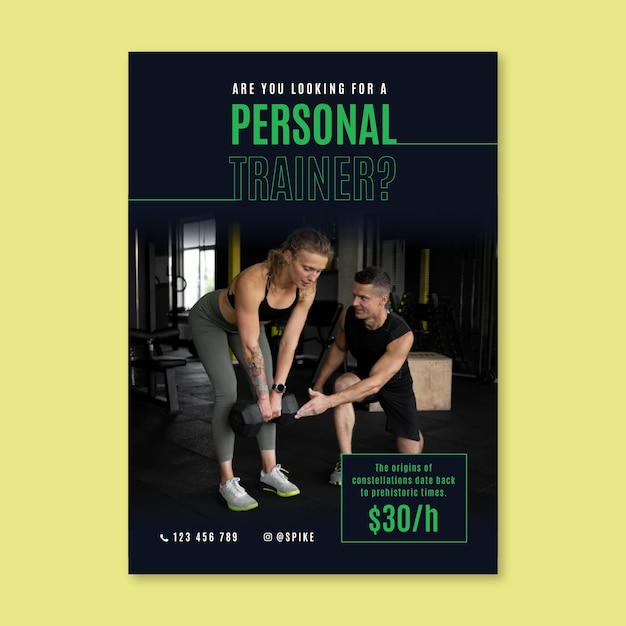 Póster moderno de entrenador personal.