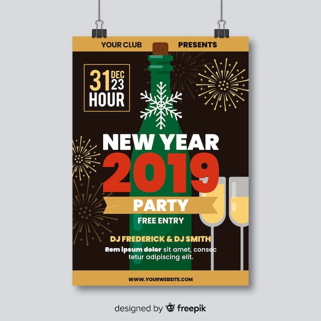 Vector gratuito póster moderno de fiesta de fin de año con diseño plano