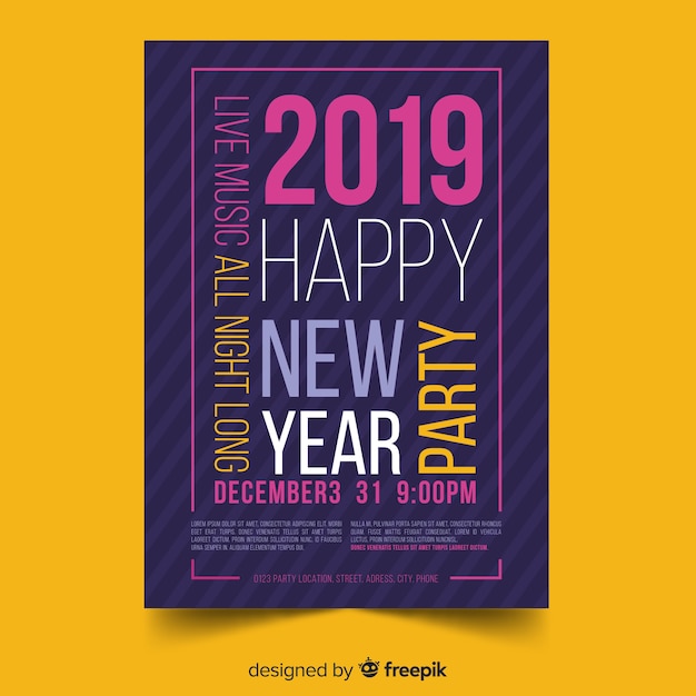 Póster moderno de fiesta de fin de año con diseño plano