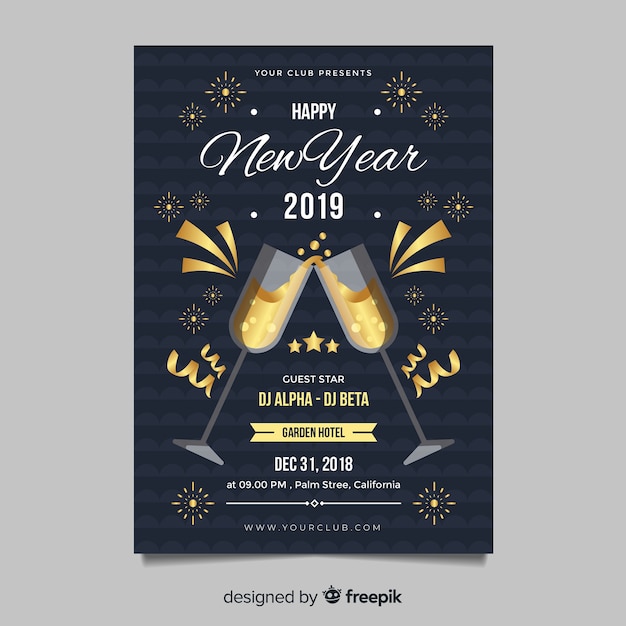 Vector gratuito póster moderno de fiesta de fin de año con diseño plano