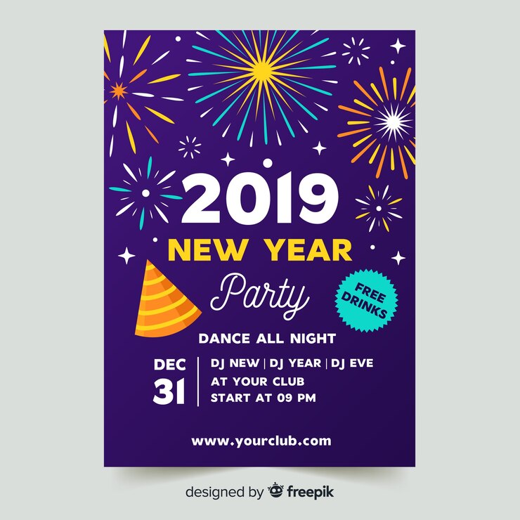 Vector gratuito póster moderno de fiesta de fin de año con diseño plano