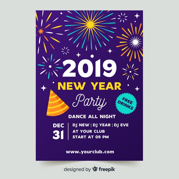 Póster moderno de fiesta de fin de año con diseño plano