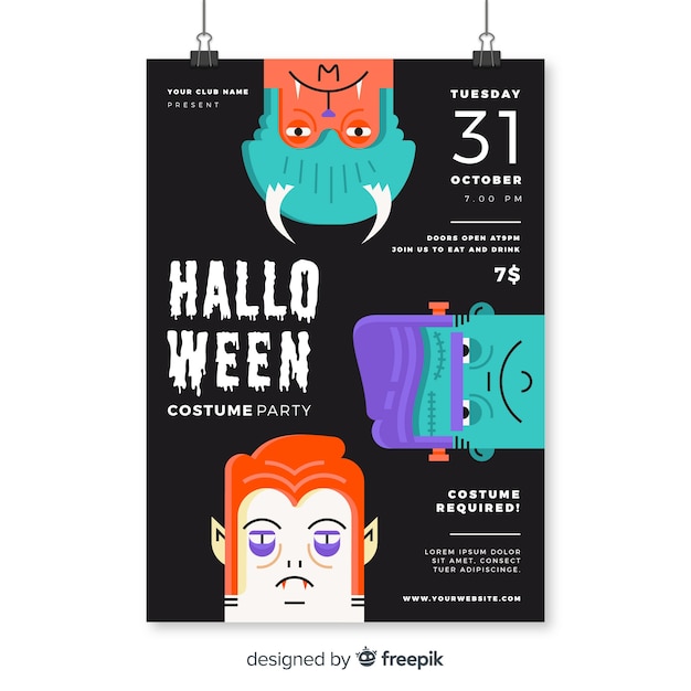 Vector gratuito póster moderno de fiesta de halloween con diseño plano