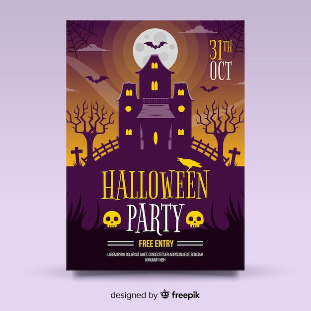 Vector gratuito póster moderno de fiesta de halloween con diseño plano