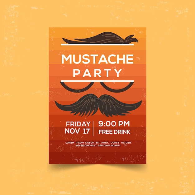 Vector gratuito póster moderno de fiesta de movember con diseño plano