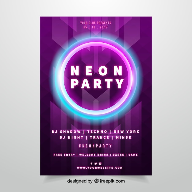 Vector gratuito póster de neón para fiesta con círculo colorido