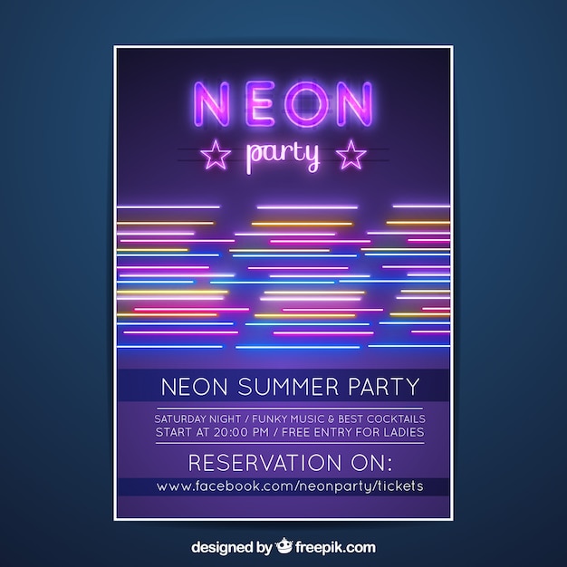 Vector gratuito póster de neón para fiesta con estilo divertido