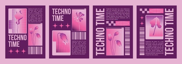 Vector gratuito poster o diseño de portada del y2k con una flor rosada brillante