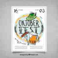 Vector gratuito póster del oktoberfes a mano con elementos tradicionales