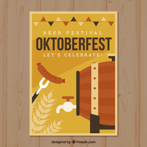 Póster del oktoberfest con barril y salchicha