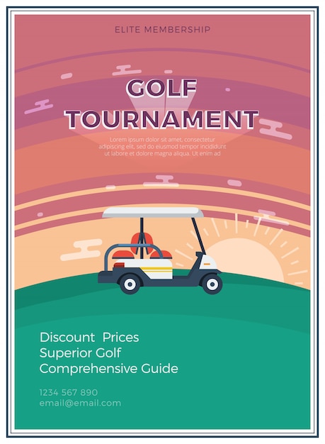 Vector gratuito póster plano del torneo de golf