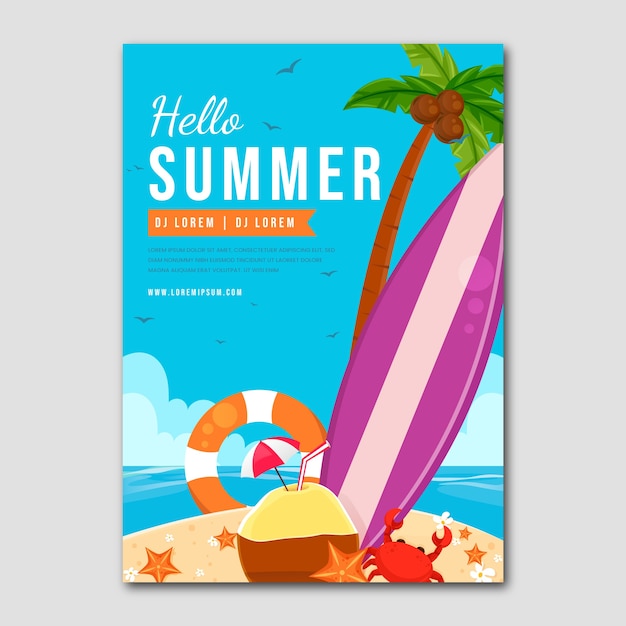 Vector gratuito póster plantilla de fiesta de verano
