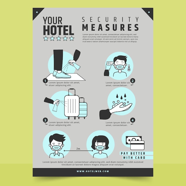 Vector gratuito póster de prevención de coronavirus para hoteles