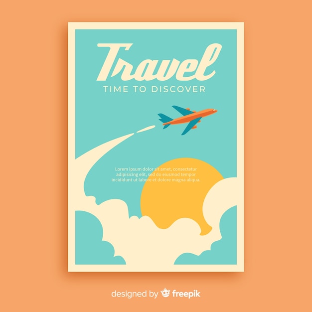 Vector gratuito póster promocional vintage de viaje en diseño plano
