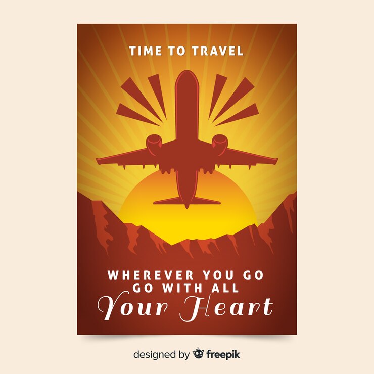 Vector gratuito póster promocional vintage de viaje en diseño plano