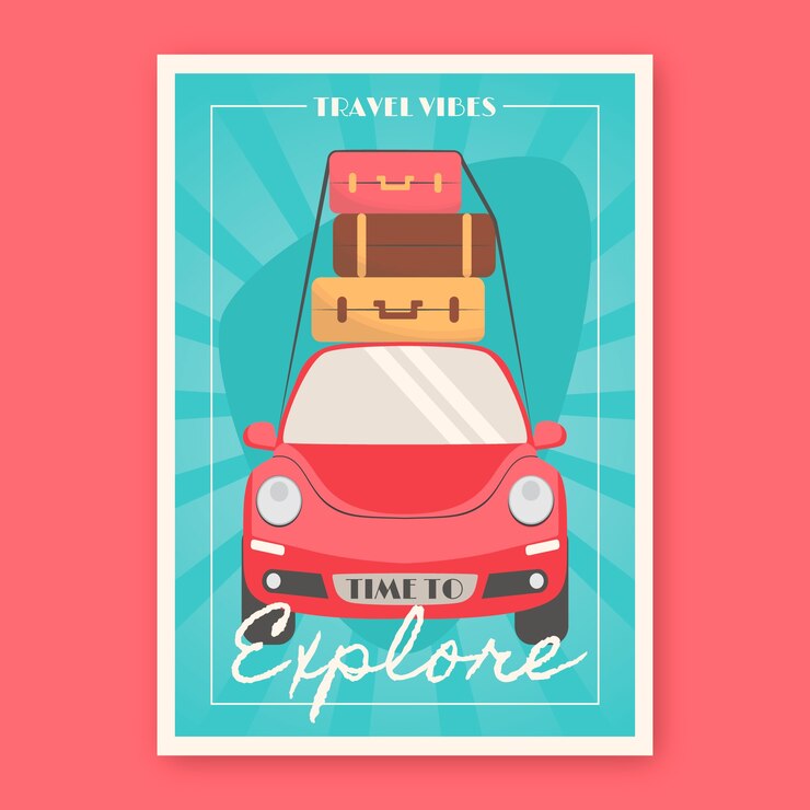 Vector gratuito póster promocional vintage de viaje en diseño plano