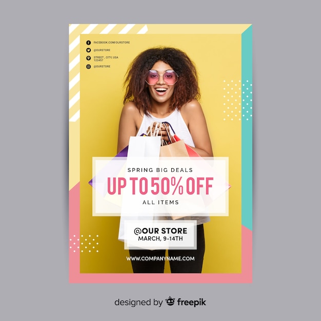 Vector gratuito póster rebajas primavera fotográfico