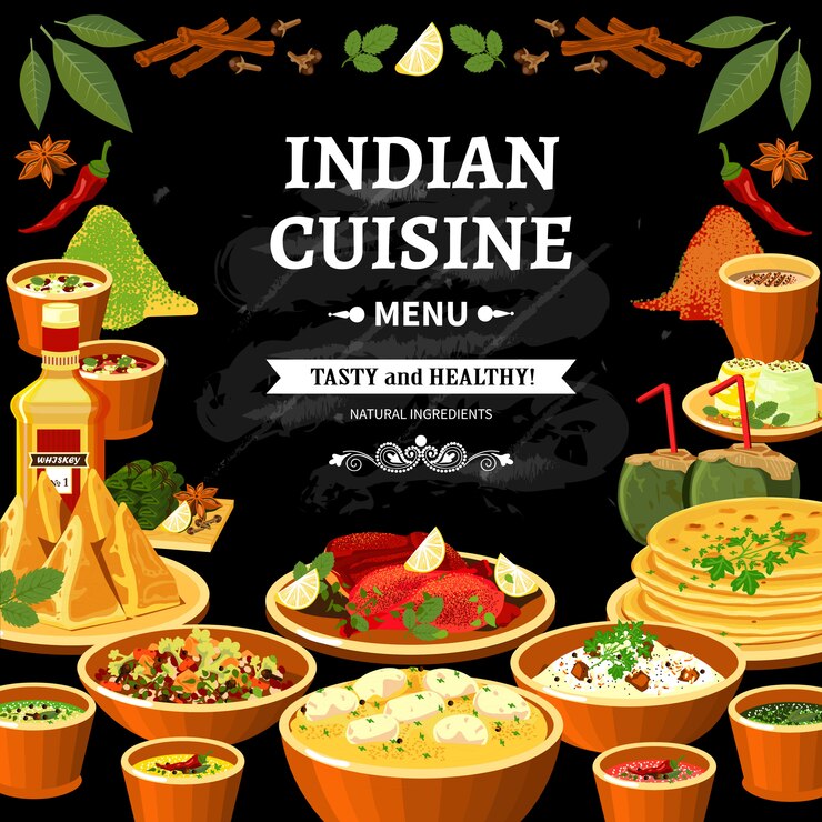 Vector gratuito póster del tablero negro del menú de cocina india