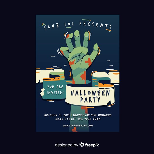 Póster terrorífico de fiesta de halloween con diseño plano