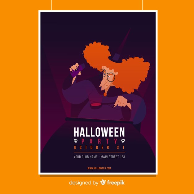 Vector gratuito póster terrorífico de fiesta de halloween con diseño plano