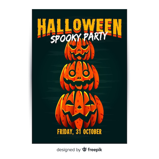 Vector gratuito póster terrorífico de fiesta de halloween con diseño plano