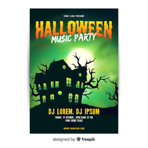 Vector gratuito póster terrorífico de fiesta de halloween con diseño plano