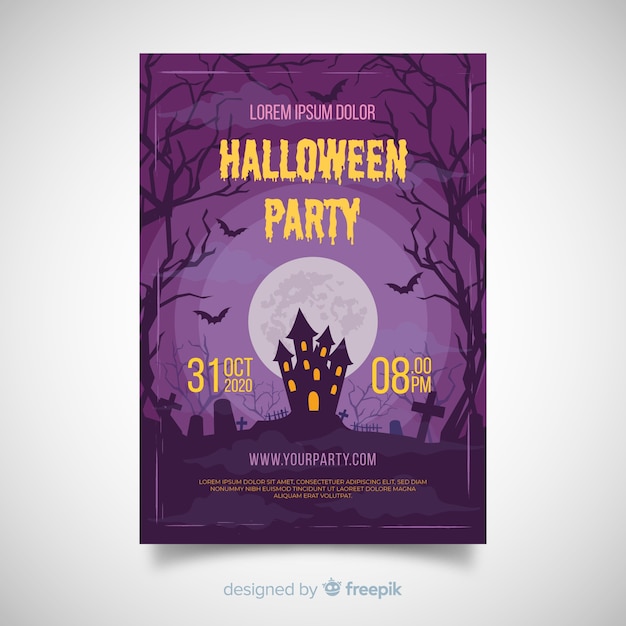 Vector gratuito póster terrorífico de fiesta de halloween con diseño plano