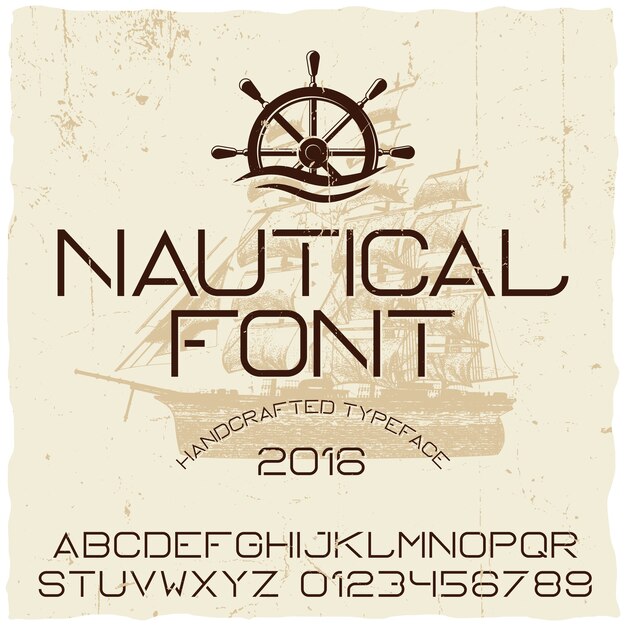 Póster tipográfico náutico hecho a mano con barco en el centro