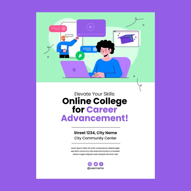 Póster de universidad en línea de diseño plano