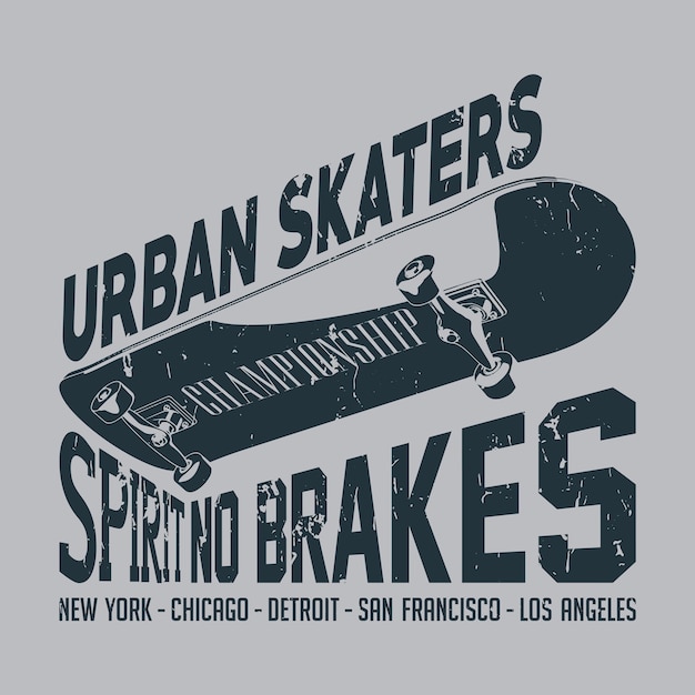 Vector gratuito póster urban skaters con eslogan espíritu sin frenos