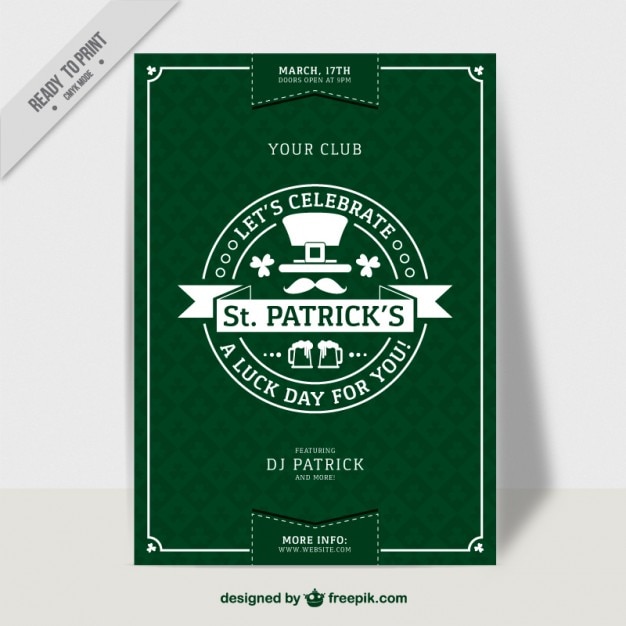 Póster verde del día de san patrick en diseño plano