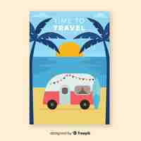 Vector gratuito póster de viaje vintage caravana plana