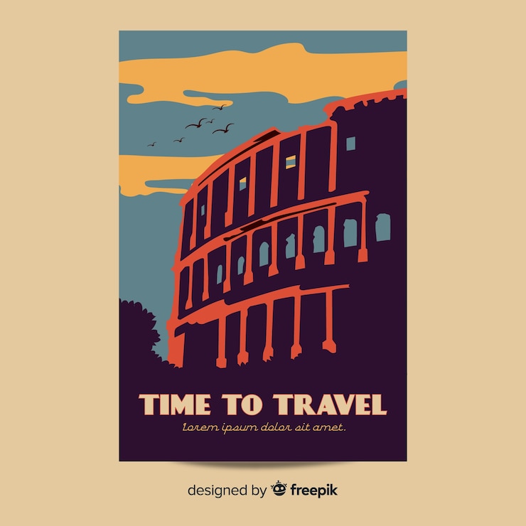 Vector gratuito póster viaje vintage diseño plano