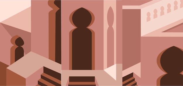 Vector gratuito póster de visualización de la arquitectura de la mezquita en estilo marroquí