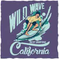 Vector gratuito póster wild wave california