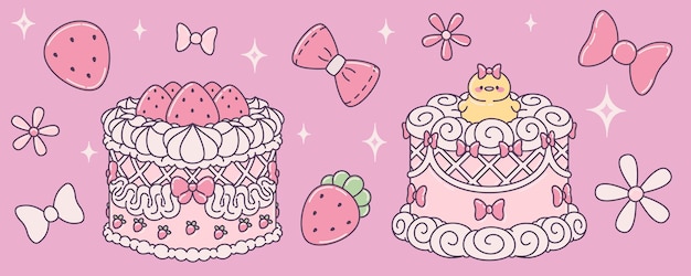 Postre Kawaii con pasteles decorados con arcos flotantes