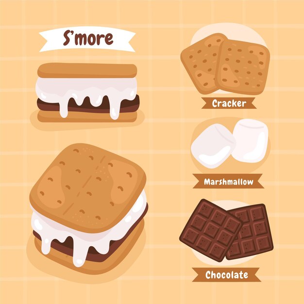 Postre s'mores dibujado ilustrado