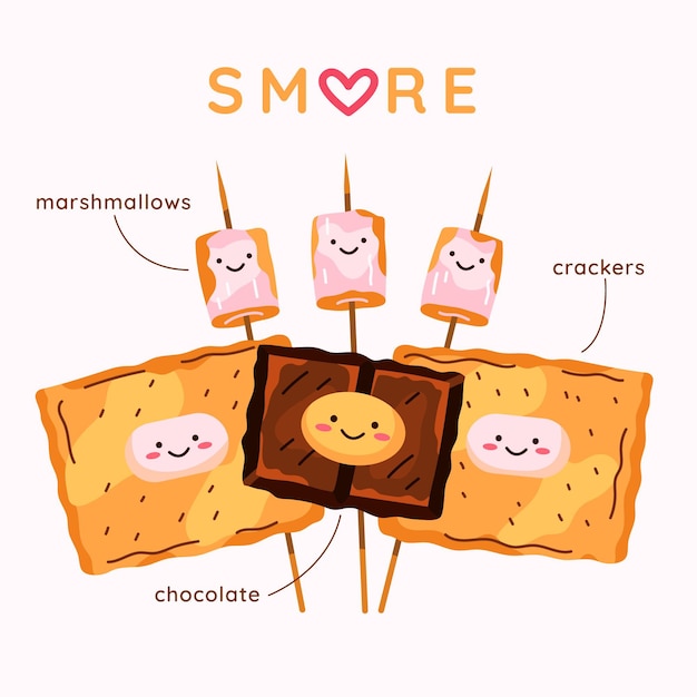 Postre s'mores dibujado ilustrado