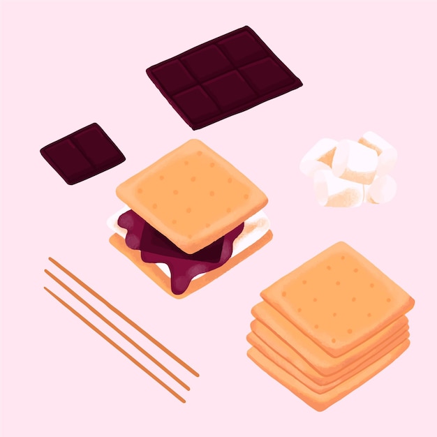 Vector gratuito postre s'mores dibujado ilustrado