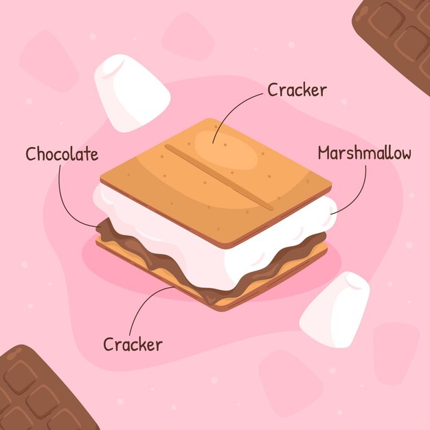 Postre s'mores dibujado a mano ilustrado