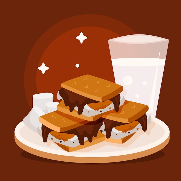 Vector gratuito postre s'mores de diseño plano ilustrado