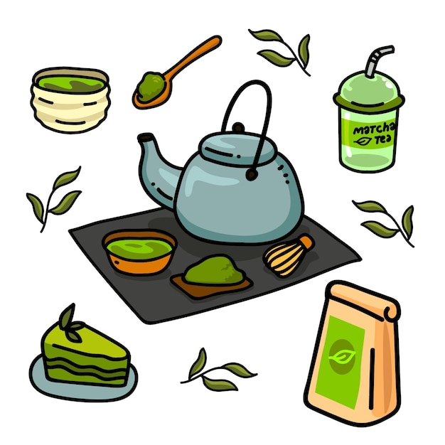 Vector gratuito postre y sabrosa colección de té matcha