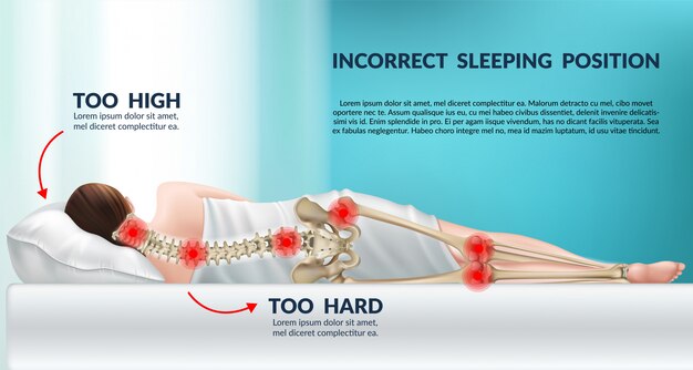 Postura incorrecta para dormir sobre almohada y colchón.