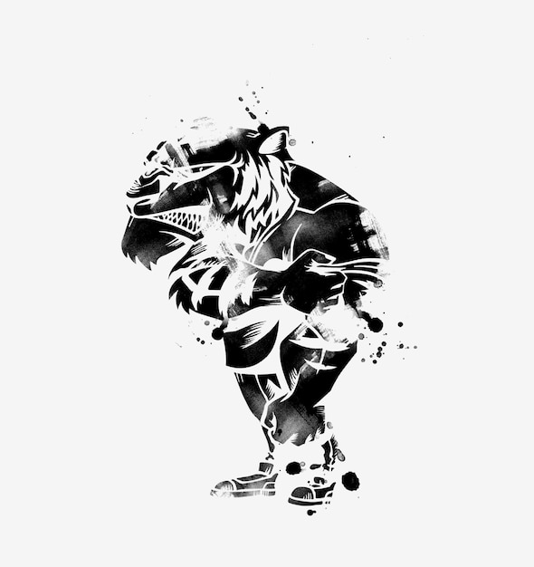 Potente mascota de deportes de animales león fuerte, ilustración vectorial.