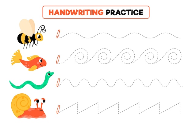 Práctica de escritura a mano con diferentes animales.