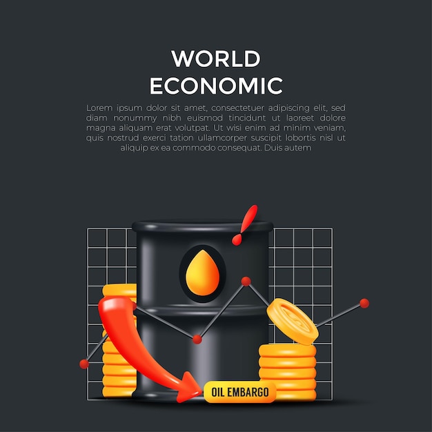 Precios del petróleo de la economía mundial las acciones de los índices bursátiles están señalando aranceles precios del petróleo negociación en bolsa concepto de inversión empresarial creativa ilustración de vector de diseño 3d realista