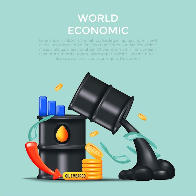 Precios del petróleo de la economía mundial las acciones de los índices bursátiles están señalando aranceles precios del petróleo negociación en bolsa concepto de inversión empresarial creativa ilustración de vector de diseño 3d realista