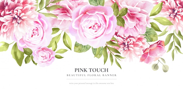 Preciosa pancarta floral con flores rosas